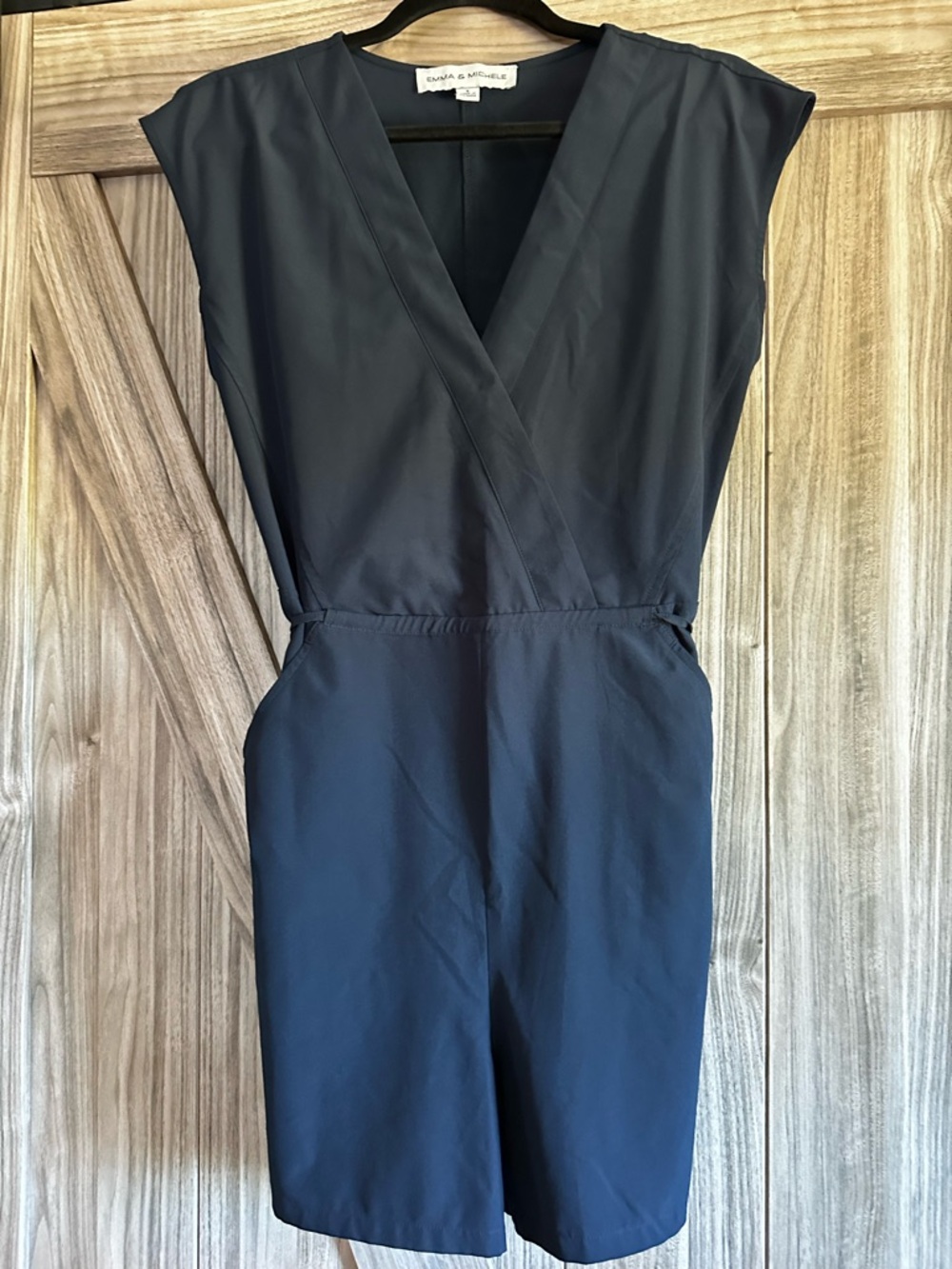 Buy 2 Get 1 Free! Emma & Michele Navy Wrap-Front Sleeveless Jumpsuit w/ Pockets!